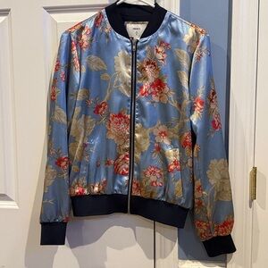 NWT Forever 21 Light Blue Floral Satin Bomber Jacket